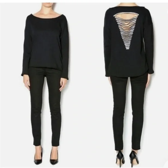 NWT Boutique Open Back Crystal Embellished Sweatshirt Sweater Olive Size L - Picture 6 of 10